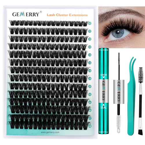 GEMERRY Lash Extension Kit Thick Lash Clusters Kit Fluffy Eyelash Clusters D Curl Eyelash Extension Kit With Lash Bond and Seal Lash Tweezers DIY Lash Extension Kit80P1018mm
