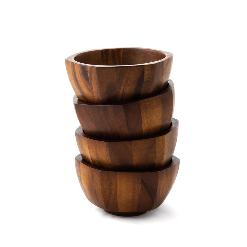 Nambe nambe Rivet Individual Salad Bowls | Set of 4 | Serve Pasta  Condiments  Dip  Fruit  Sauce  Nuts  Olives  and Salsa | Vegetable Prep Bowls | Made of Acacia Wood (7"" D x 3.5"" H) - Image 4