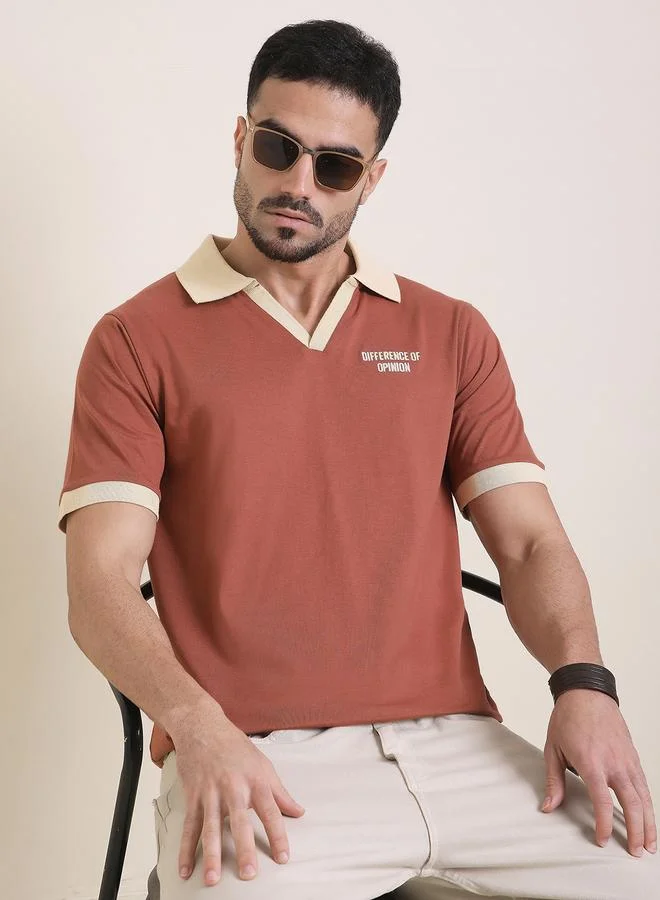 Difference of Opinion Men Relaxed Fit Embroidery Open Collar Polo