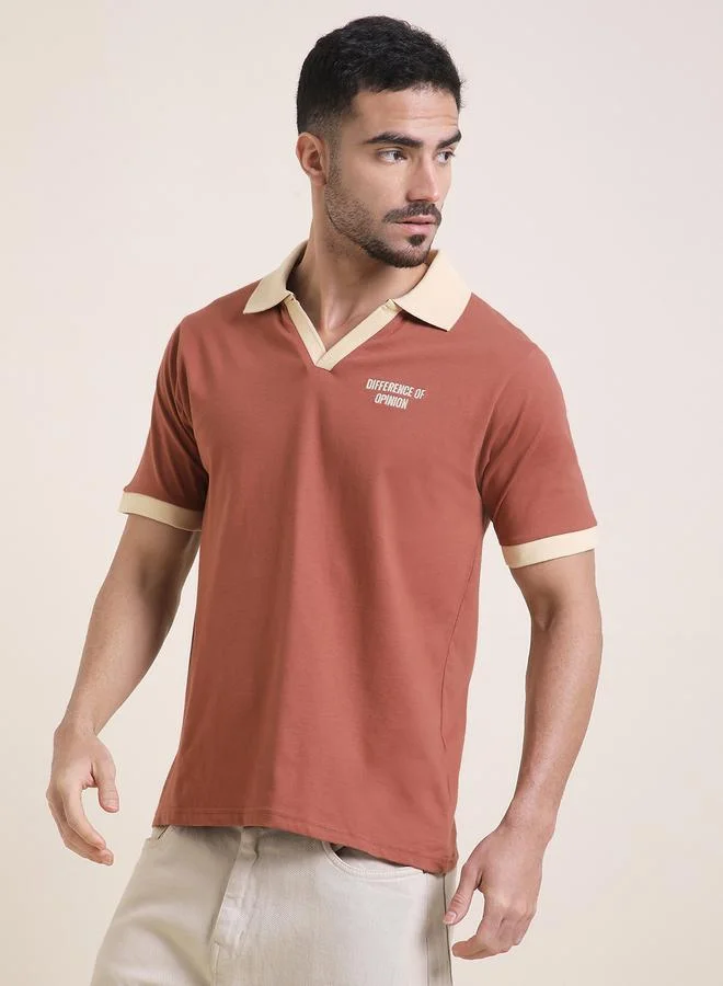 Difference of Opinion Men Relaxed Fit Embroidery Open Collar Polo