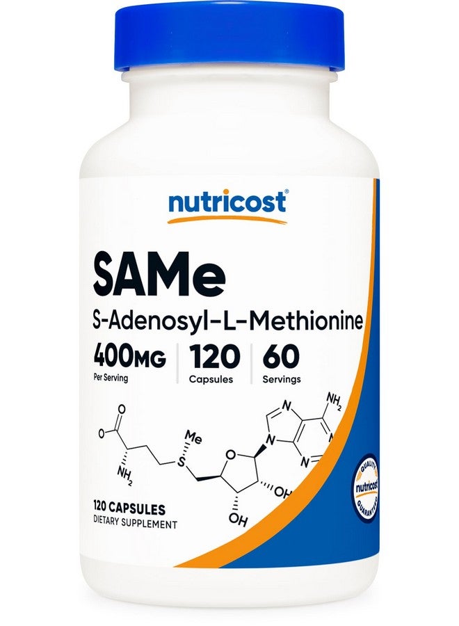 Nutricost SAM-e (S-Adenosyl-L-Methionine) 400mg Per Serving, 60 Servings, 200mg Per Capsule, 120 Capsules - Non-GMO, Gluten Free Same, Vegetarian - Image 1