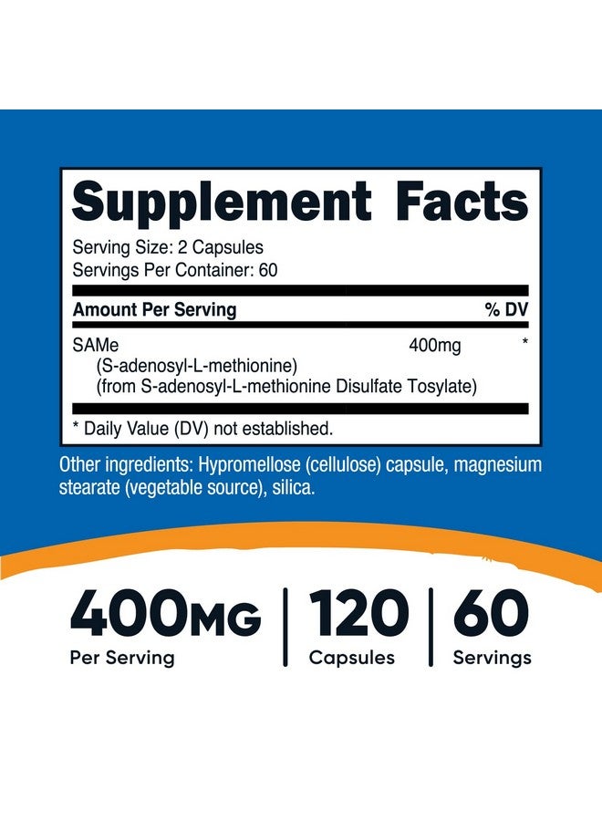 Nutricost SAM-e (S-Adenosyl-L-Methionine) 400mg Per Serving, 60 Servings, 200mg Per Capsule, 120 Capsules - Non-GMO, Gluten Free Same, Vegetarian - Image 2