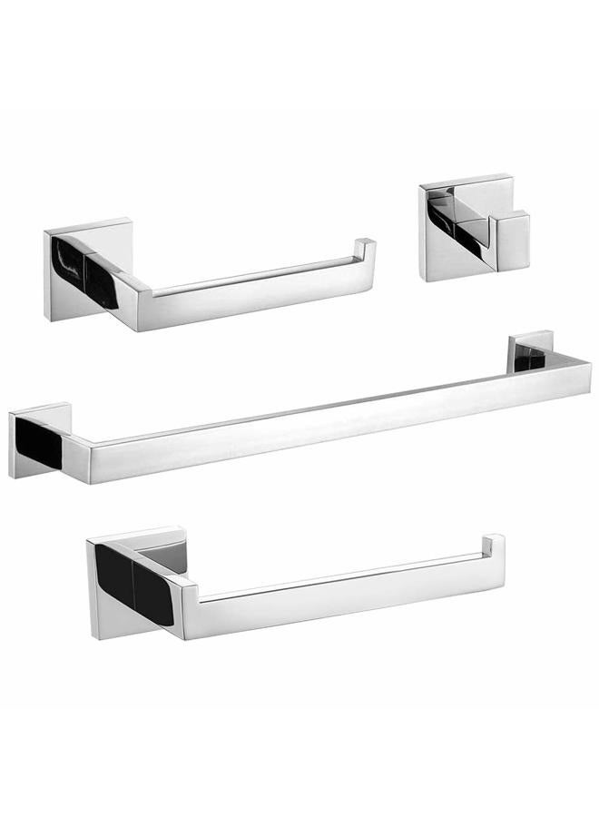 Turs Contemporary 4-Piece Bathroom Hardware Set Towel Hook Towel Bar Toilet Paper Holder Tower Holder, SUS 304 Stainless Steel Wall Mounted, Polished - Image 1