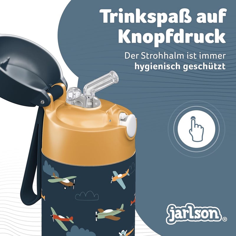Jarlson قارورة الشرب الفولاذية المقاومة للصدأ للأطفال جارلسون شارلي [مع قشة] - ترمس مقاوم للتسرب - قارورة مياه أطفال - قارورة شرب حرارية للمدرسة والحضانة (350 مل، طائرات) - Image 4