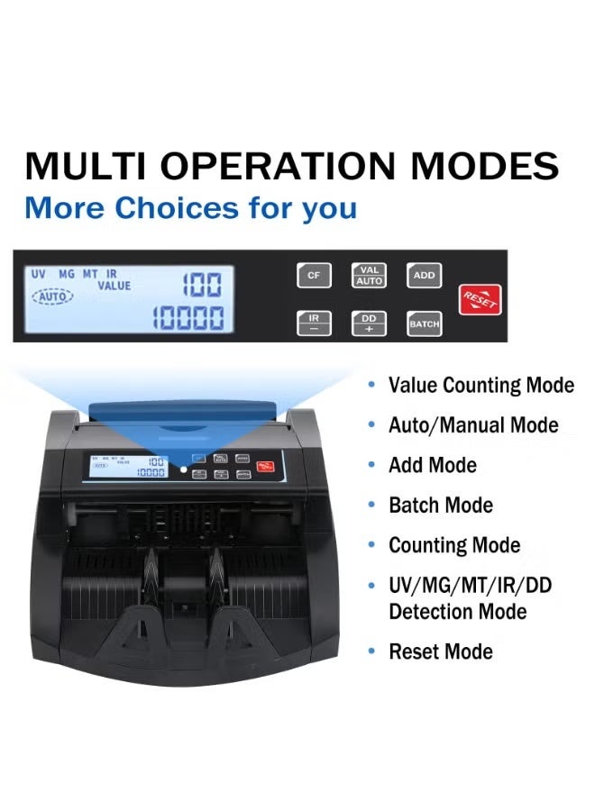 WALALLA Money Counter Machine Count Value,Support multiple banknotes, UV/MG/MT/IR/DD detection banknote counter, add+batch/add+amount mode money counter, cash counter with LCD display,Black - Image 4