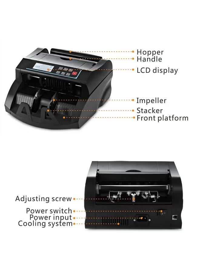 WALALLA Money Counter Machine Count Value,Support multiple banknotes, UV/MG/MT/IR/DD detection banknote counter, add+batch/add+amount mode money counter, cash counter with LCD display,Black - Image 3