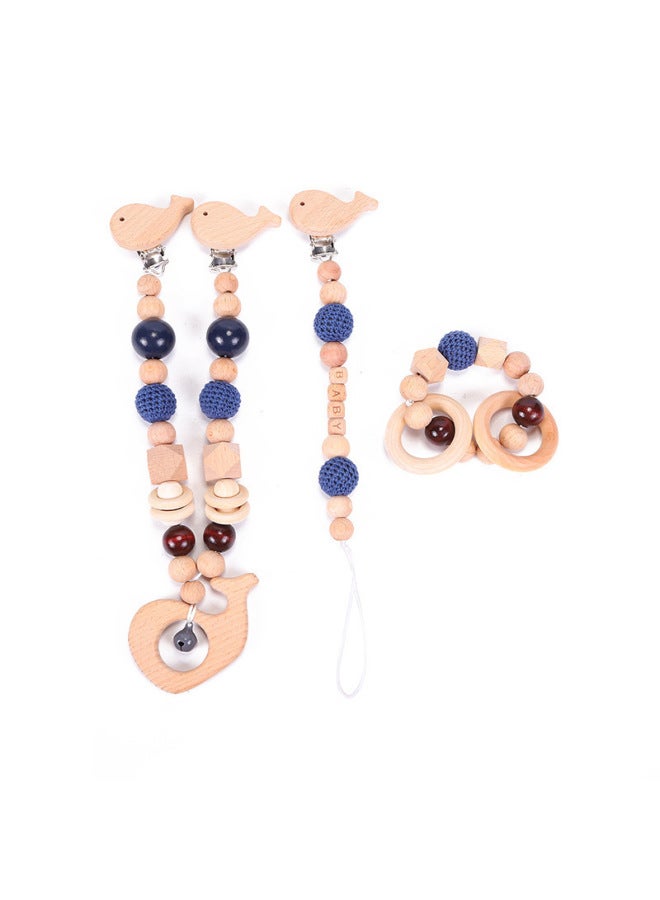 mengkai Nordic Style Baby Toy Pacifier Chain Three-piece Diy Wooden Cartoon Molar Chain Children Stroller Chain Pendant - Image 5