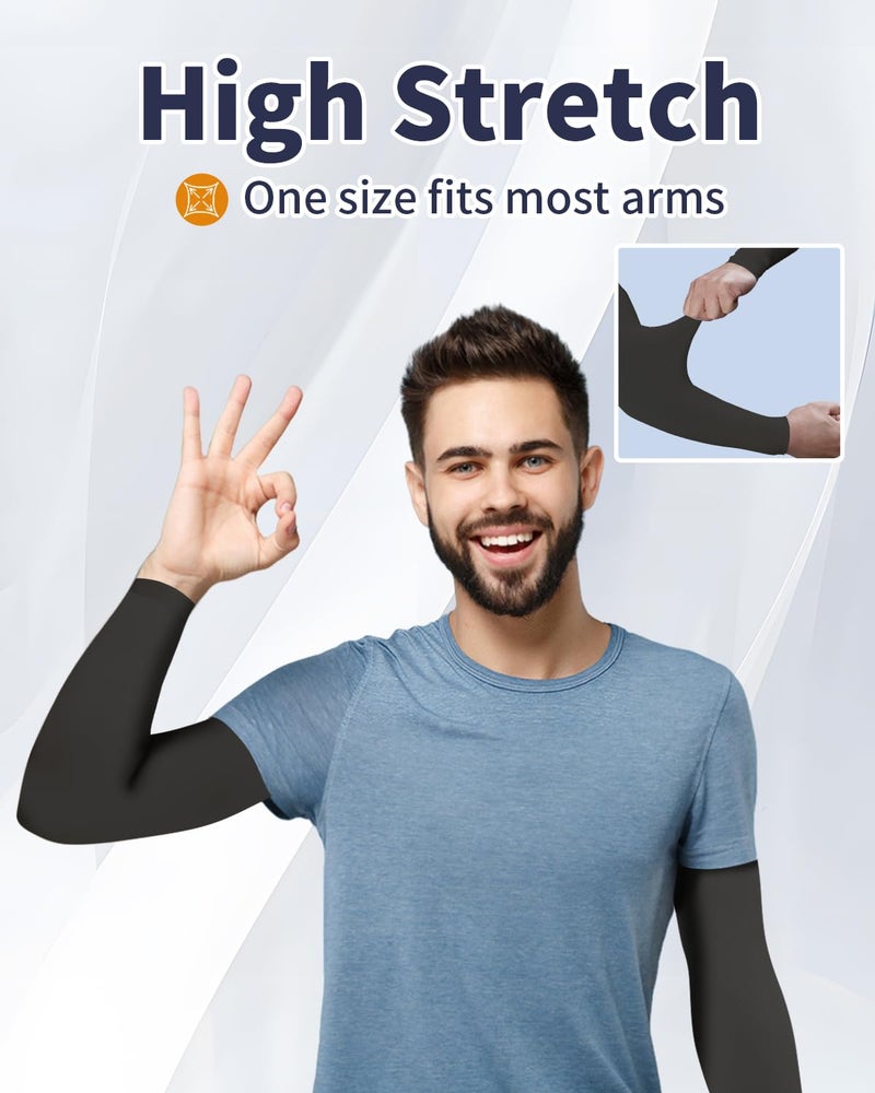 Feeke Arm Sleeves for Men Women: Sleeve to Cover Arms for Tattoo Cover Up - 4 Pairs UV Sun Protection UPF 50 Cooling Sports Arm Sleeve, Sun Sleeves for Football Basketball Baseball Golf (Black) - Image 3