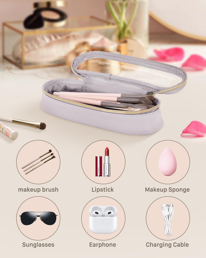 Soimeat Clear Travel Makeup Brush Holder, Leather Makeup Brush Toiletry Bag, Purple, Small, Clear Travel Makeup Brush Bag - Image 2