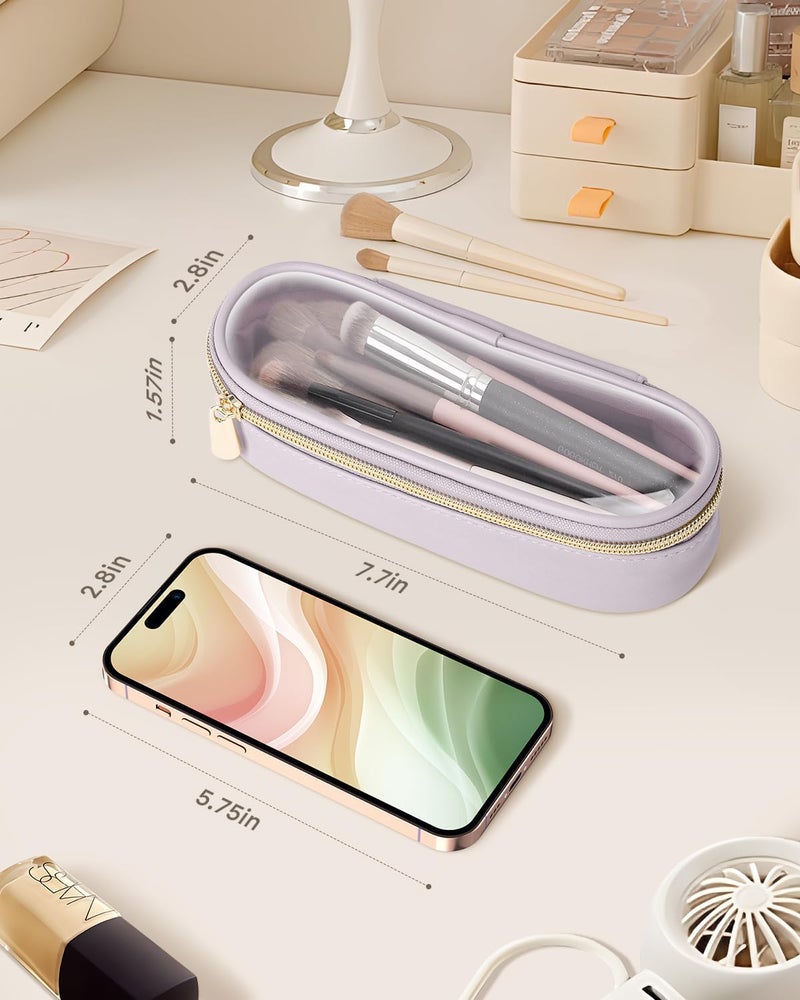 Soimeat Clear Travel Makeup Brush Holder, Leather Makeup Brush Toiletry Bag, Purple, Small, Clear Travel Makeup Brush Bag - Image 3