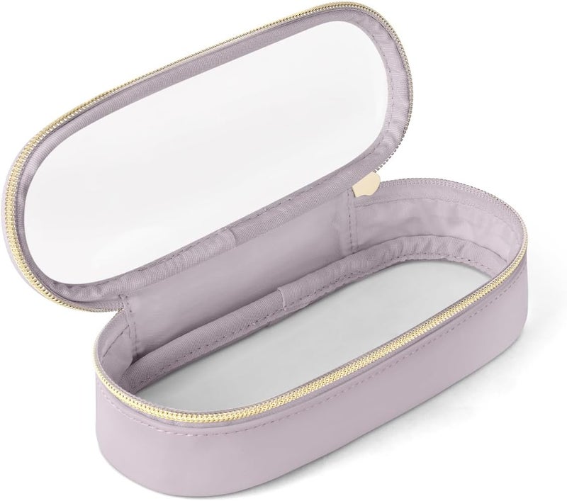 Soimeat Clear Travel Makeup Brush Holder, Leather Makeup Brush Toiletry Bag, Purple, Small, Clear Travel Makeup Brush Bag - Image 1