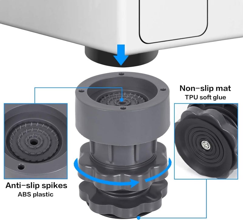 Jb Export 4Pcs Anti Vibration Pads for Washing Machine Support Height Adjustable Dryer Shock Noise Cancelling Pads Anti-Walk Vibration Absorber Washer Foot Pad Anti-Slip - Image 2