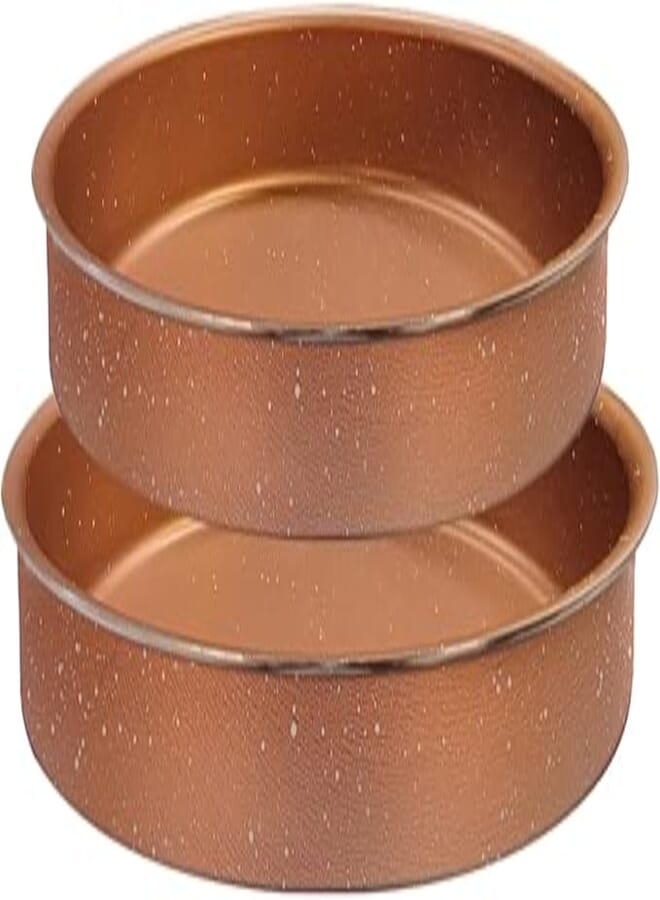 Trueval 2-Piece Pizza Tray Set (sizes 24 cm, and 28 cm) in a copper color with white speckles