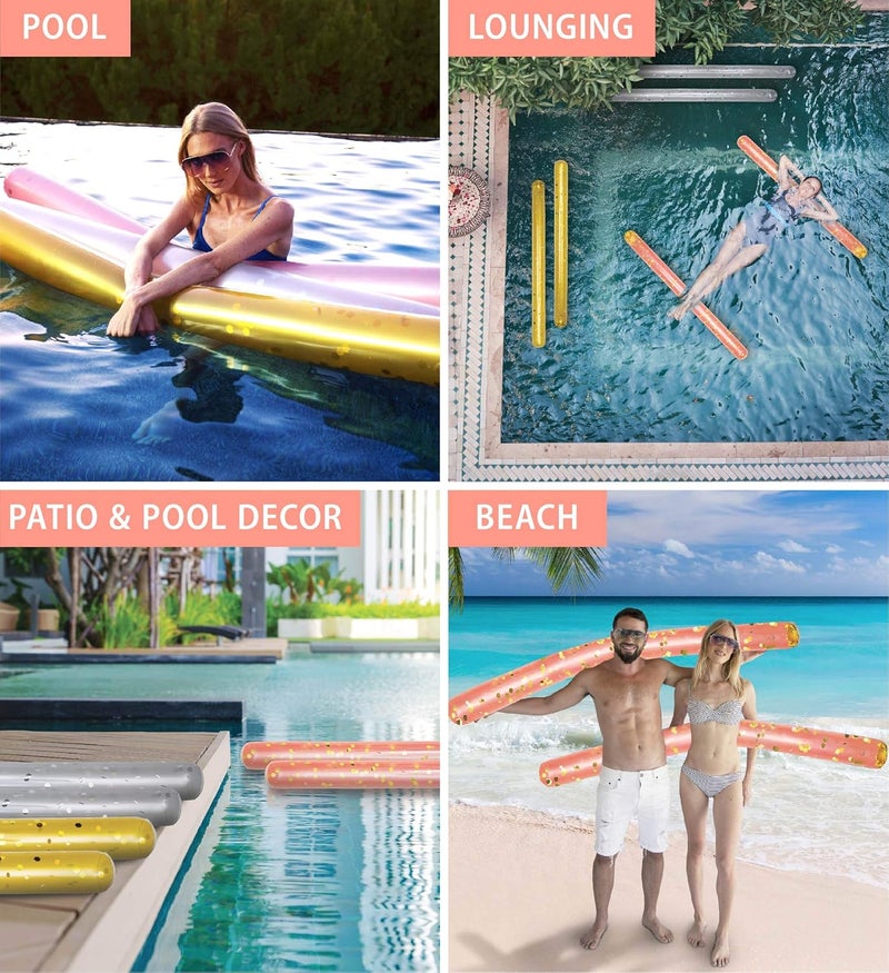 POZA 2 Pack Inflatable Jumbo Pool Noodles Floats - Premium Luxurious 74 Inch Giant Water Floating Noodles Filled with Sparkle Confetti, Pool Float for Swimming Pool, Beach & Lake - Image 3