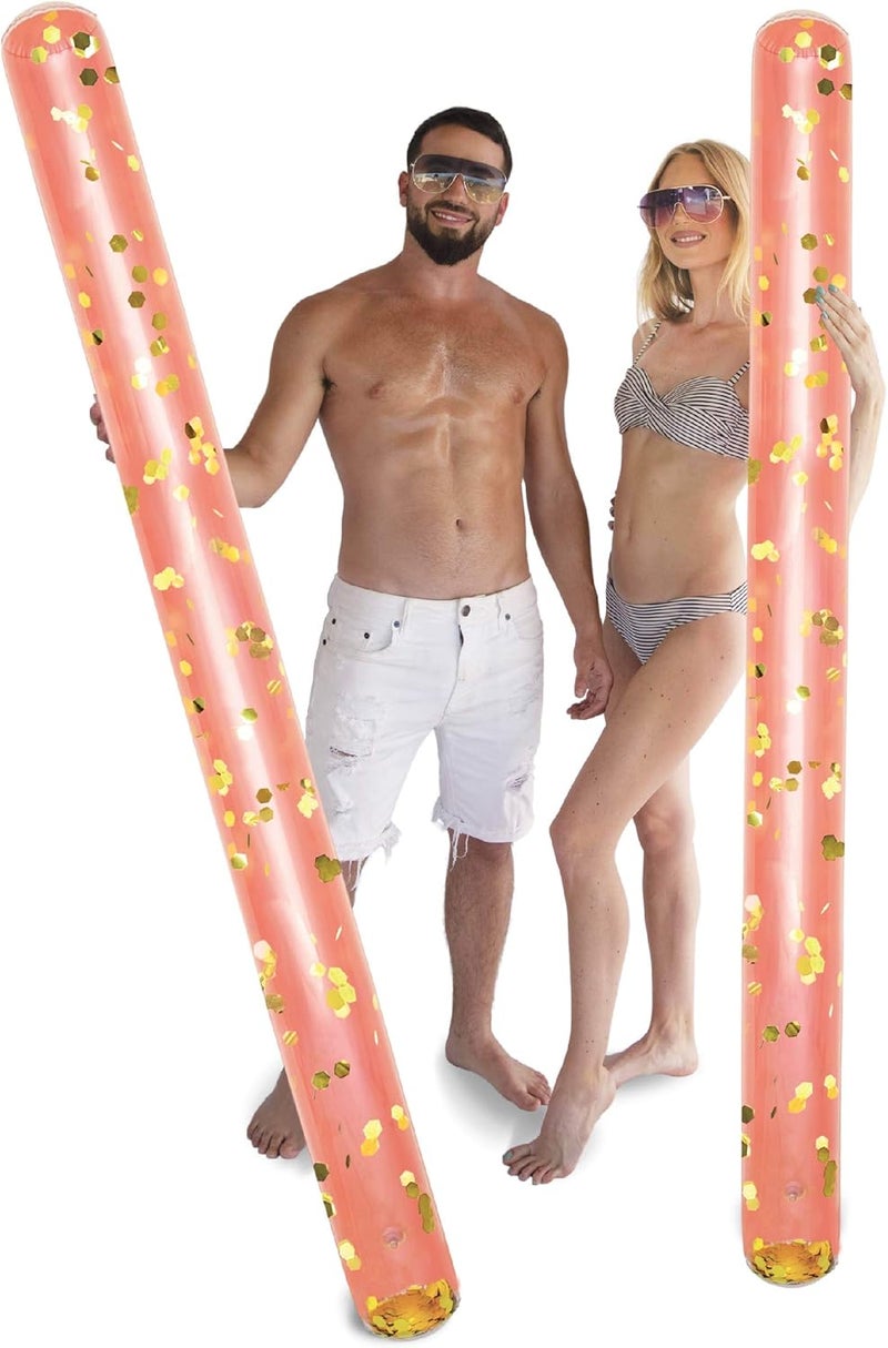 POZA 2 Pack Inflatable Jumbo Pool Noodles Floats - Premium Luxurious 74 Inch Giant Water Floating Noodles Filled with Sparkle Confetti, Pool Float for Swimming Pool, Beach & Lake - Image 1