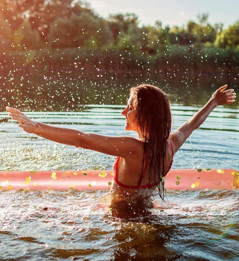 POZA 2 Pack Inflatable Jumbo Pool Noodles Floats - Premium Luxurious 74 Inch Giant Water Floating Noodles Filled with Sparkle Confetti, Pool Float for Swimming Pool, Beach & Lake - Image 5
