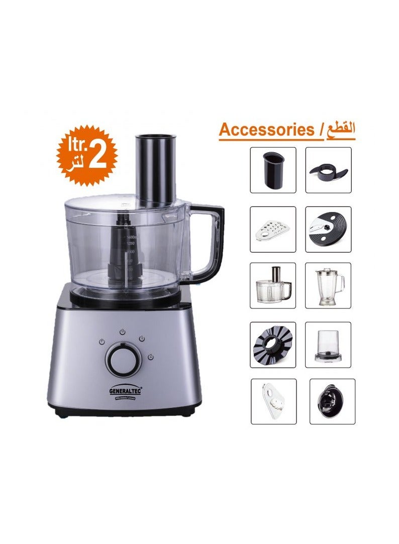 GENERALTEC Generaltec 4-in-1 Multi-Functional Food Processor – 550W Powerful Motor, 1.8L Blender, 2L Processor, Kneader, Dry Grinder, Citrus Juicer & More  - Image 4