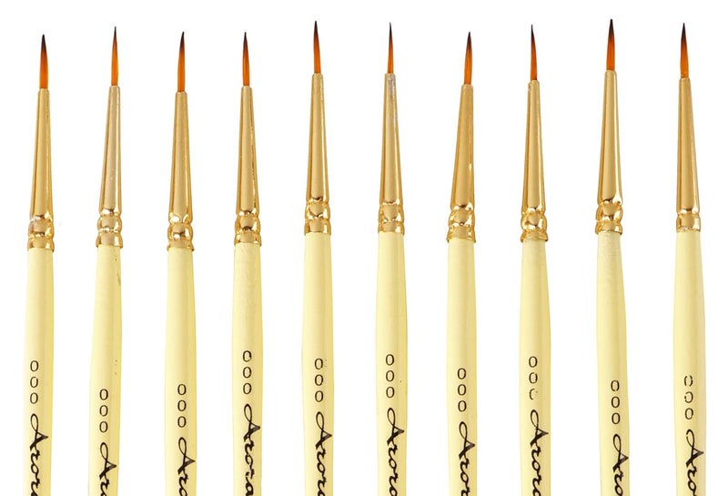 Arora Detail and Script Liner Round Paintbrush of 000 Number Fine Set of 10 for Watercolor, Acrylic and Intricate Painting Yellow, Wood - Image 2