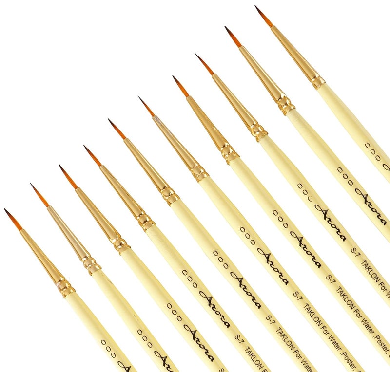 Arora Detail and Script Liner Round Paintbrush of 000 Number Fine Set of 10 for Watercolor, Acrylic and Intricate Painting Yellow, Wood - Image 3