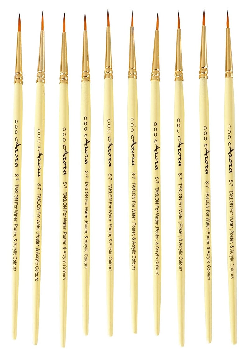 Arora Detail and Script Liner Round Paintbrush of 000 Number Fine Set of 10 for Watercolor, Acrylic and Intricate Painting Yellow, Wood - Image 1