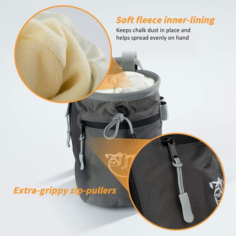 Old Blue Chalk Bag for Rock Climbing, Climbing Chalk Bag for Bouldering with 2 Large Zipper Storage Pockets, Premium Gym Chalk Bag for Weightlifting, Great Gift and Rock Climbing Gear - Image 4