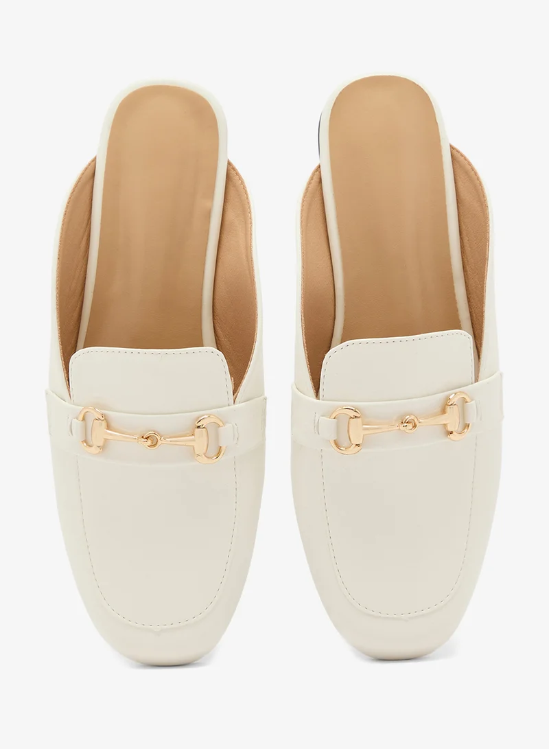Ella White Front Buckle Detail PU Mules for Women | Best Price UAE
