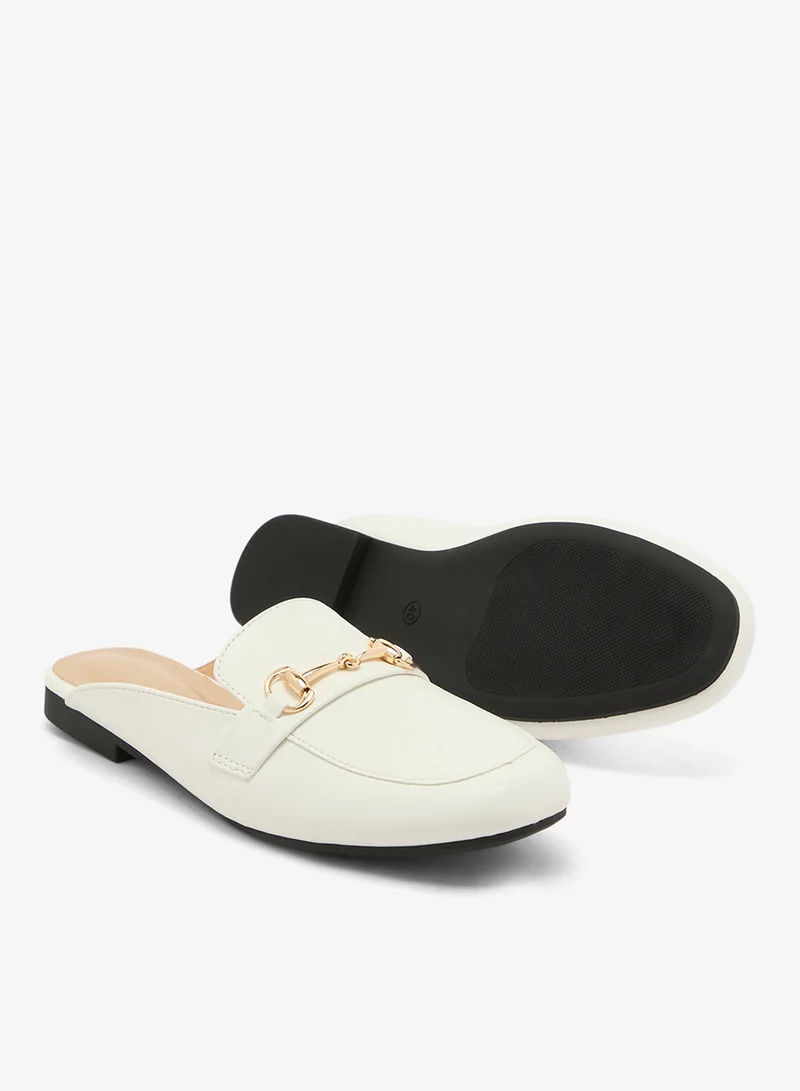 Ella White Front Buckle Detail PU Mules for Women | Best Price UAE