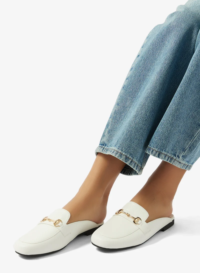 Ella White Front Buckle Detail PU Mules for Women | Best Price UAE