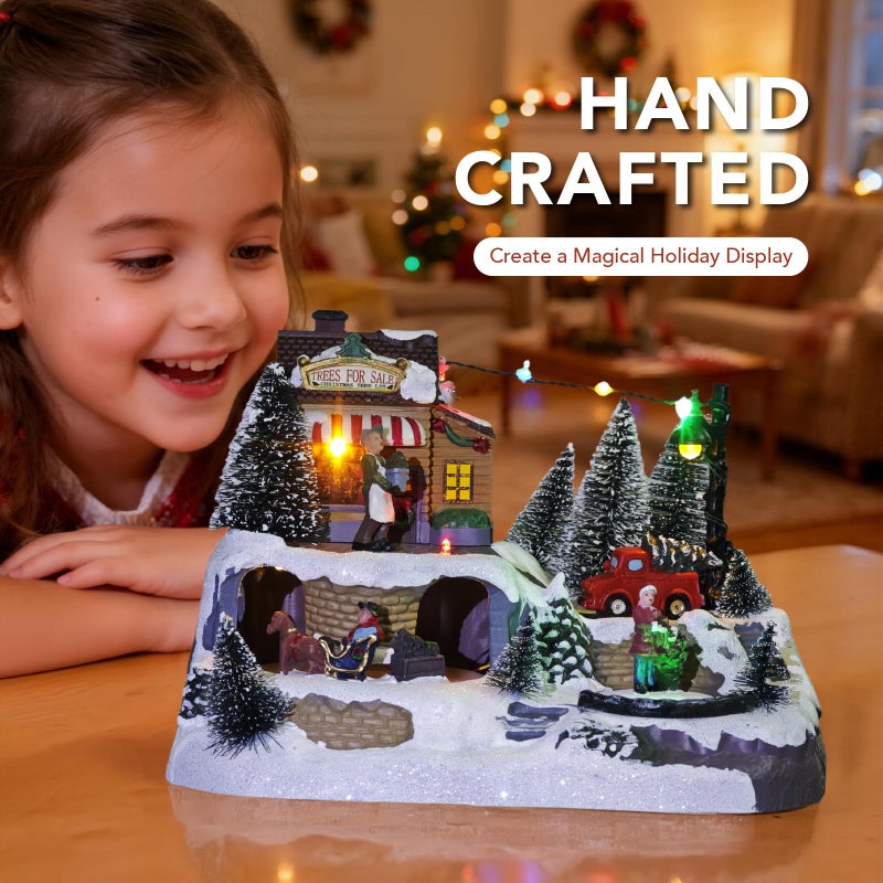 MerryPulse Christmas Village Houses - Colorful Animated Scenes with Rotating Roller Coaster & Skater, Musical Christmas Village Display Collectible Building for Xmas Indoor Decoration - Image 2