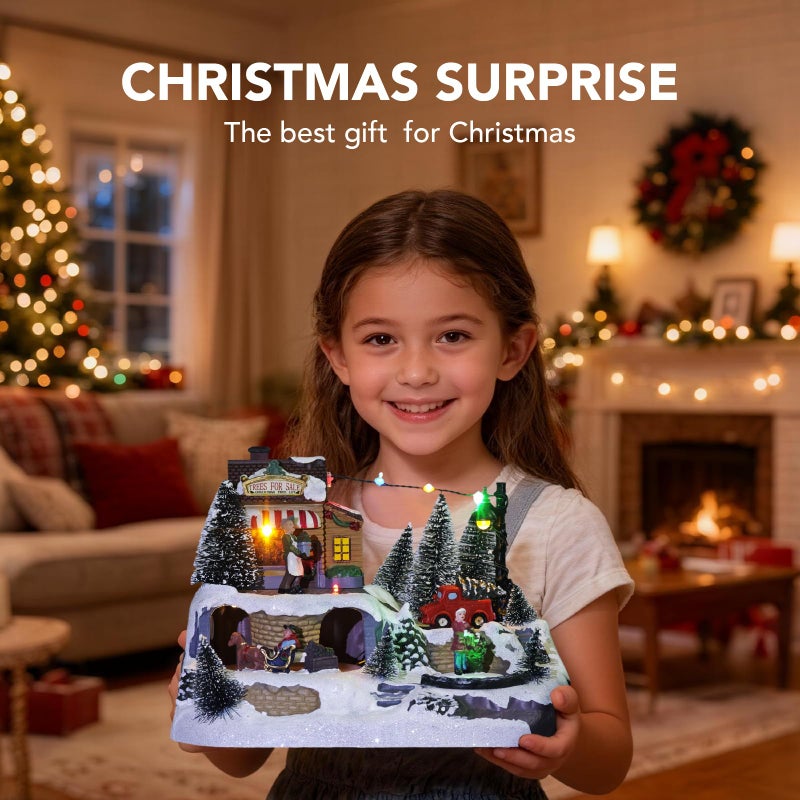 MerryPulse Christmas Village Houses - Colorful Animated Scenes with Rotating Roller Coaster & Skater, Musical Christmas Village Display Collectible Building for Xmas Indoor Decoration - Image 5