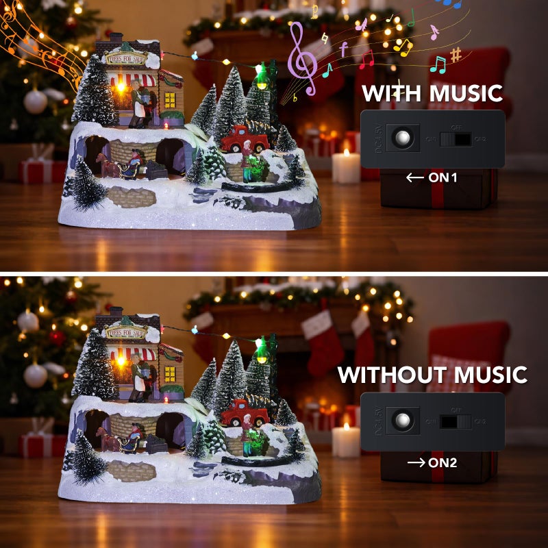 MerryPulse Christmas Village Houses - Colorful Animated Scenes with Rotating Roller Coaster & Skater, Musical Christmas Village Display Collectible Building for Xmas Indoor Decoration - Image 4
