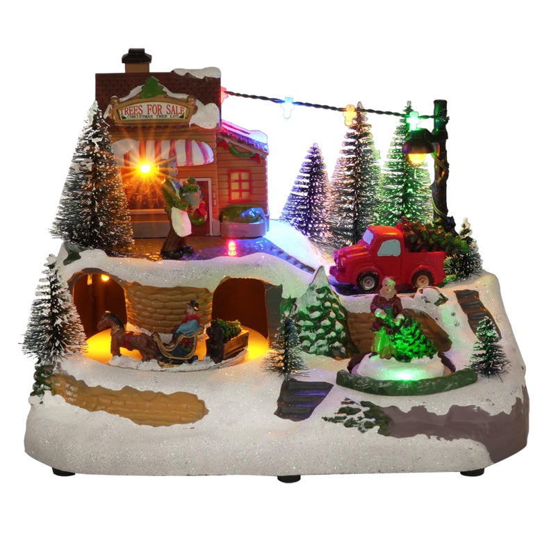 MerryPulse Christmas Village Houses - Colorful Animated Scenes with Rotating Roller Coaster & Skater, Musical Christmas Village Display Collectible Building for Xmas Indoor Decoration - Image 1
