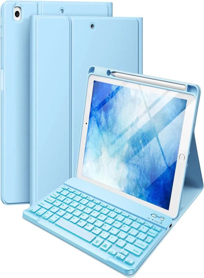 واقي لوحة مفاتيح مناسب لأجهزة iPad من الجيل التاسع والثامن والسابع، مزود بغطاء لوحة مفاتيح قابل للفصل بإضاءة خلفية بسبعة ألوان وحامل قلم، مقاس 10.2 بوصة، مناسب لجهاز iPad Pro مقاس 10.5 بوصة/iPad Air من الجيل الثالث - Image 4