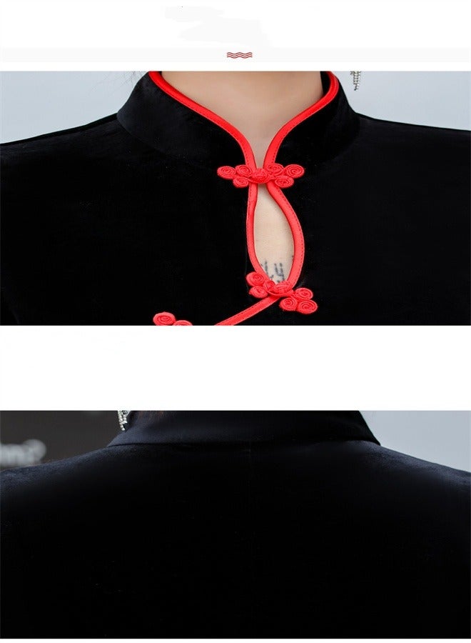 Loquat Short Sleeved Long Dress Black/Red  - Image 4