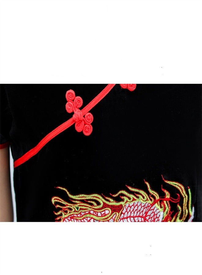 Loquat Short Sleeved Long Dress Black/Red  - Image 2