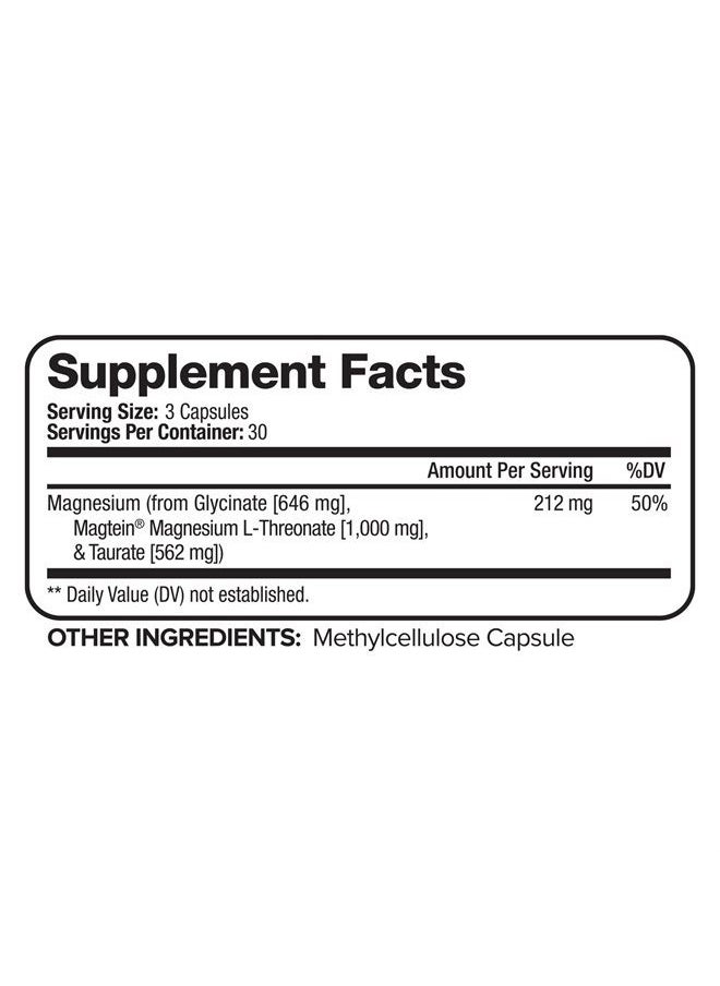 Nutrivein - Magnesium L-Threonate (Magtein) 2207mg - Boosts Brain Health, Memory & Focus, Sleep & Recovery, Reduces Fatigue - 30 Day Supply (90 Capsules, Three Daily) - Image 1