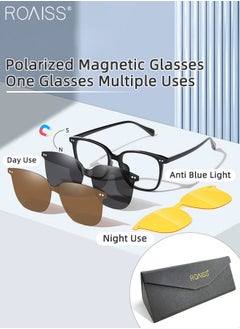 roaiss 4-in-1 Magnetic Polarized Clip-On Sunglasses Set, Blue Light Blocking Glasses with Magnetic Polarized Lens and Magnetic Night Vision Lens, Versatile Eyewear for Day and Night Use for Men and Women  - Image 1