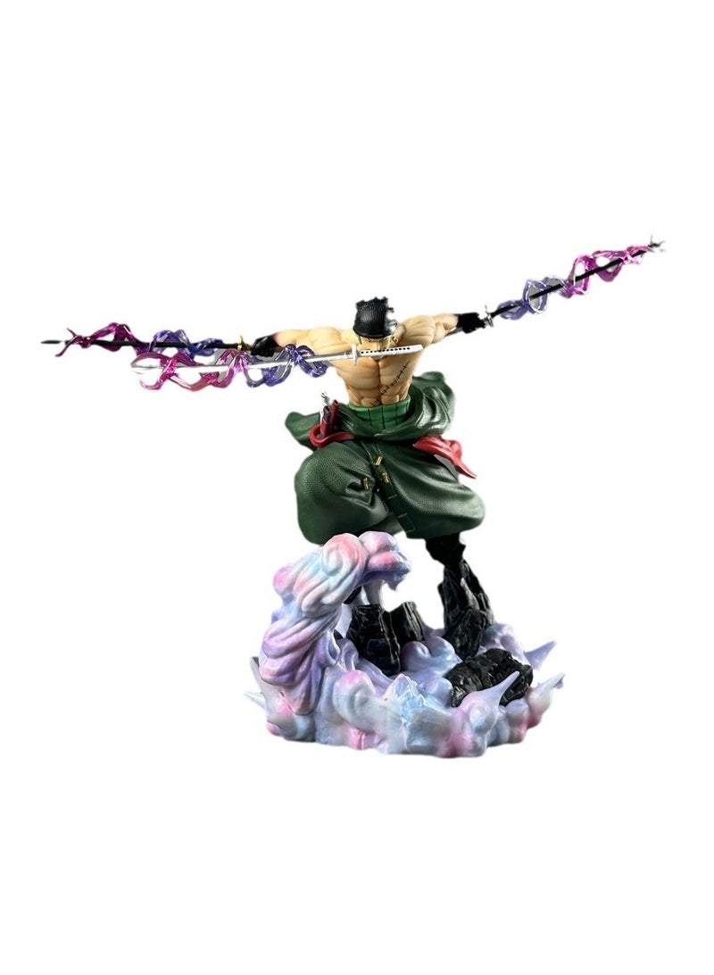 General ONE PIECE Three-knife flow Sauron, double-headed exchangeable battle scene GK statue animation figure model ornament (23.5cm)  - Image 1