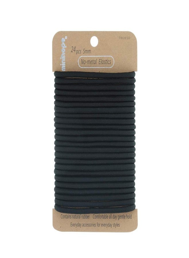Minihope no-metal elastic hair ties, women's black thick large elastics, 5MM for thick hair 24 Count - Image 1