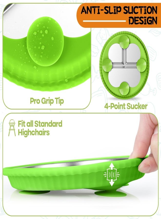 Semloo Stainless Steel Kids Plates with Suction, 2Pack 9" Divided Toddler Plates Removable Non Slip Silicone Sleeves Baby Feeding Led Weaning Supplies, BPA Free, Unbreakable Dishwasher Safe - Image 4