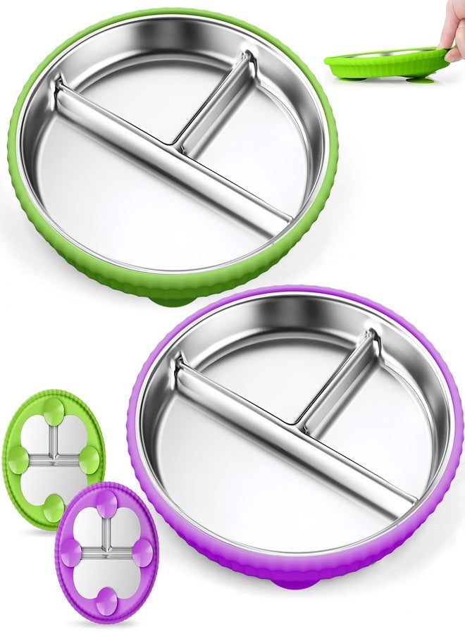 Semloo Stainless Steel Kids Plates with Suction, 2Pack 9" Divided Toddler Plates Removable Non Slip Silicone Sleeves Baby Feeding Led Weaning Supplies, BPA Free, Unbreakable Dishwasher Safe - Image 1