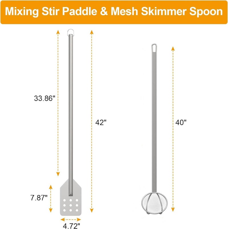 BBQ-PLUS BBQ PLUS 42 Inch Crawfish/Crab Boil Mixing Stir Paddle and Wire Mesh Skimmer Spoon Fryer with Long Handle for Stockpots and Fry Pots,Large Stirring Paddle Skimmer Ladle Accessories - Image 2