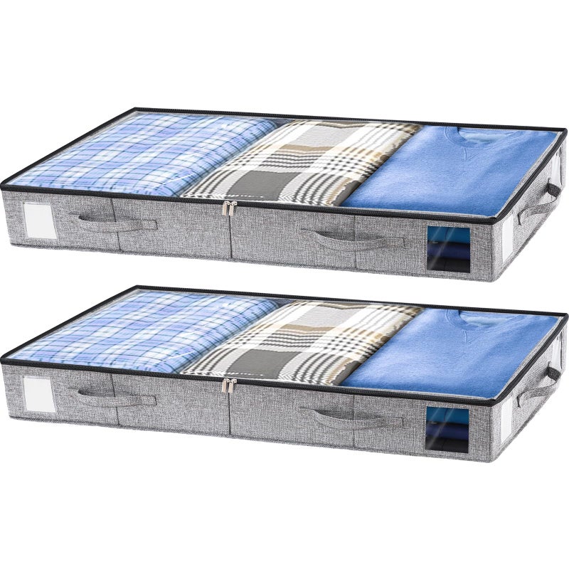 combocube 2 Pack Under Bed Storage Containers, 4.5" Low Profile Underbed Storage Bins with Sturdy Support, Stackable Space Saving Organizer with 4 Handles & Label Windows for Shoes Clothes Blankets - Image 1