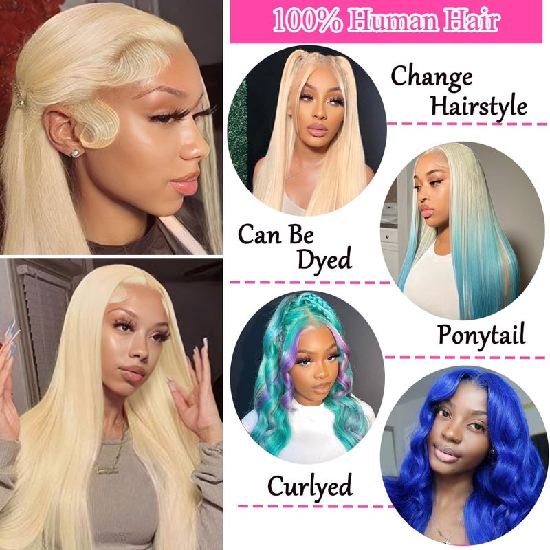 LETMIEO 28 Inch 613 Lace Front Wig Human Hair Pre Plucked Blonde 13x6 HD Straight Lace Frontal Wigs Glueless Wigs Human Hair Blonde Lace Front Wigs - Image 4