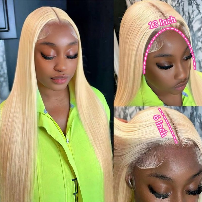 LETMIEO 28 Inch 613 Lace Front Wig Human Hair Pre Plucked Blonde 13x6 HD Straight Lace Frontal Wigs Glueless Wigs Human Hair Blonde Lace Front Wigs - Image 5