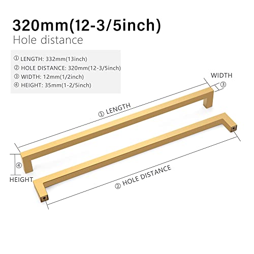 Redunest Cabinet Pulls Gold Cabinet Handles Square Drawer Pulls 20 Pack 1235 Inch Stainless Steel Kitchen Door Cupboard Cabinet Handles Drawer Hardware Handles 320mm Hole Centers - Image 3