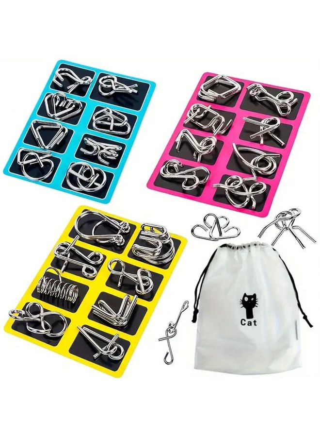 8pcs Yellow Iron Brain Teaser Puzzle Set Logic Toy For Kids Teens Adults - Image 2