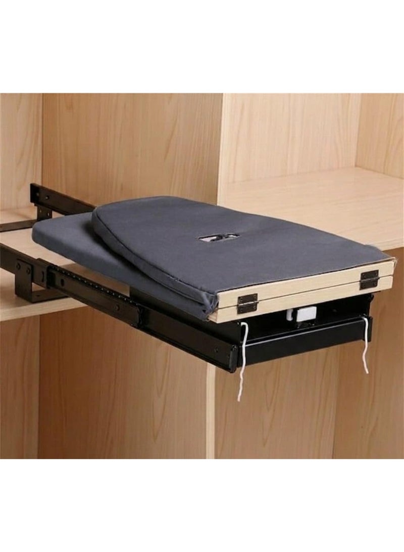 Pull-Out Folding Ironing Board with 90° Rotating Design, Built-In for Wardrobes and Dressing Rooms, Slide-Out Mechanism with Soft-Close, Dark Gray & Black - Image 1