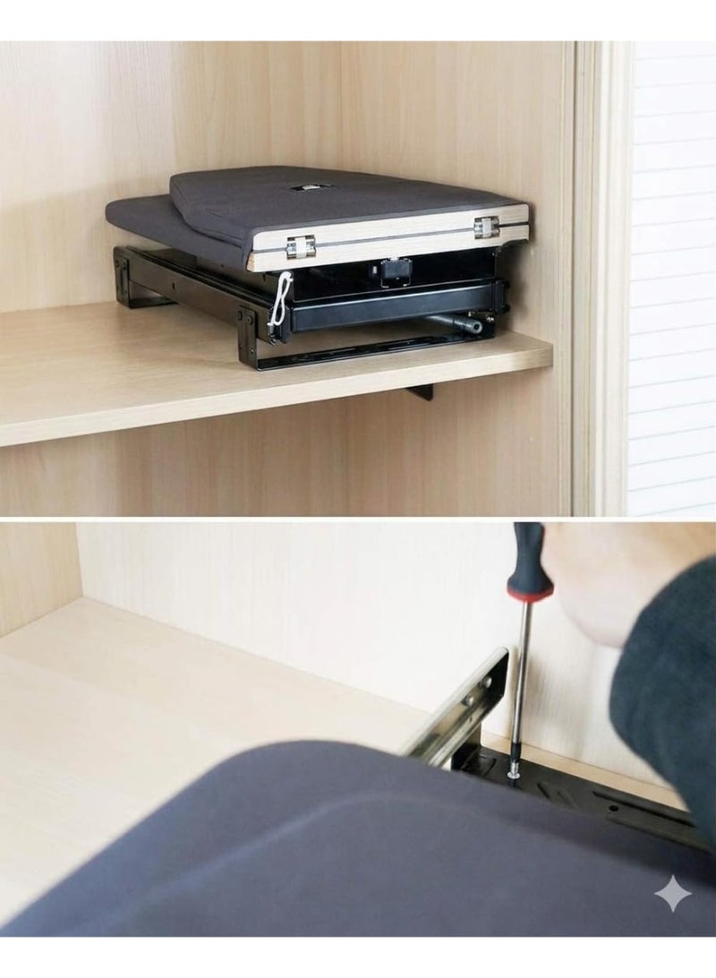 Pull-Out Folding Ironing Board with 90° Rotating Design, Built-In for Wardrobes and Dressing Rooms, Slide-Out Mechanism with Soft-Close, Dark Gray & Black - Image 4