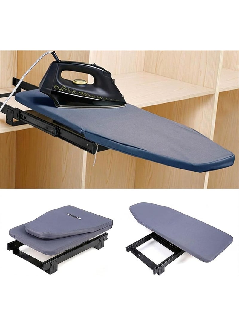 Pull-Out Folding Ironing Board with 90° Rotating Design, Built-In for Wardrobes and Dressing Rooms, Slide-Out Mechanism with Soft-Close, Dark Gray & Black - Image 3